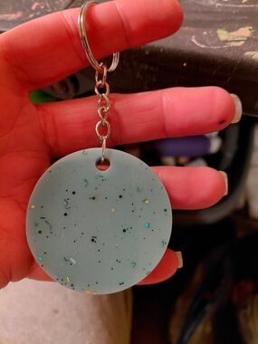 Speckled Mint Green Phone Keychain Charm with Metal Ring